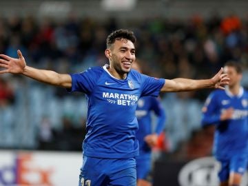 Munir celebra uno de sus tres goles