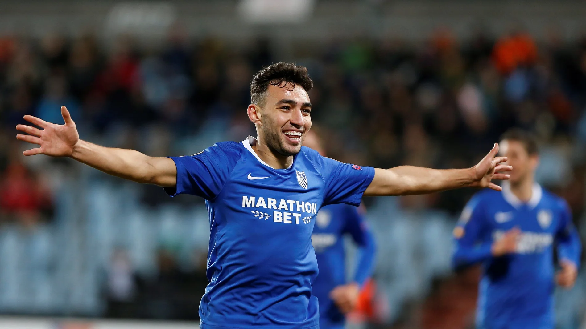 Munir celebra uno de sus tres goles Munir celebra uno de sus tres goles