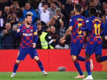 Messi celebra su gol de falta al Celta