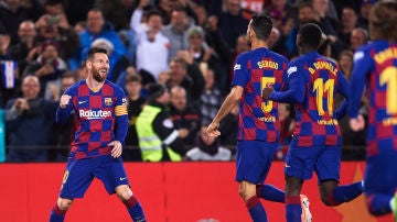 Messi celebra su gol de falta al Celta