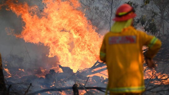 Un bombero trabaja en la extinci&oacute;n de uno de los incendios forestales del este de Australia