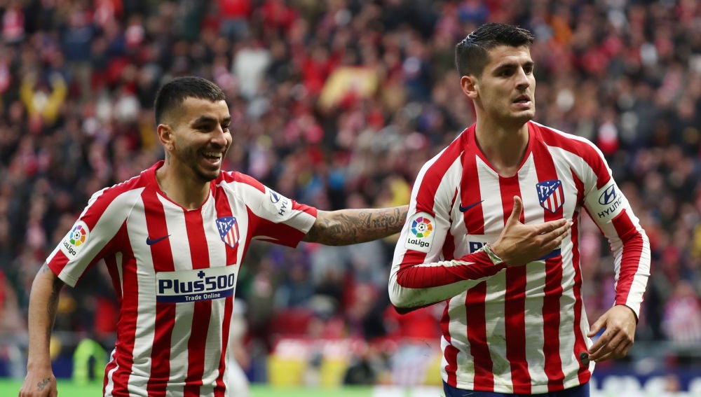 Álvaro Morata celebra uno de sus goles con el Atlético