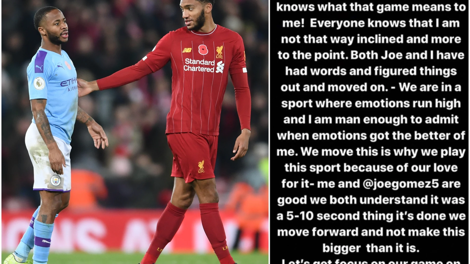 Sterling y Joe Gómez durante el encuentro entre Manchester City y Liverpool Sterling y Joe Gómez durante el encuentro entre Manchester City y Liverpool