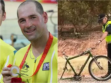 La bicicleta de Kieran Modra tras el impacto La bicicleta de Kieran Modra tras el impacto
