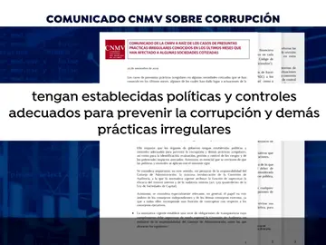 La CNMV exige a las empresas informar sobre los casos de corrupción La CNMV exige a las empresas informar sobre los casos de corrupción