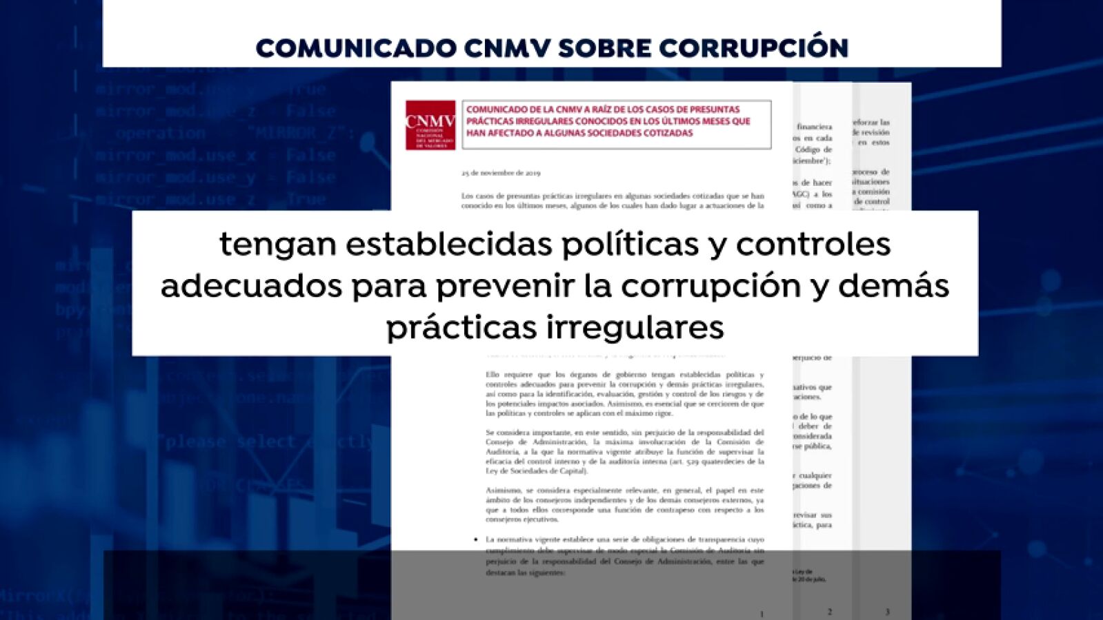 La CNMV exige a las empresas informar sobre los casos de corrupción 