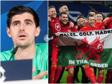 Courtois durante la rueda de prensa previa el encuentro de Champions contra el PSG Courtois durante la rueda de prensa previa el encuentro de Champions contra el PSG