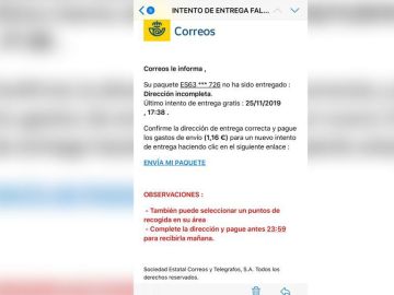 El mensaje falso de Correos