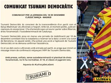 Comunicado de Tsunami Democràtic contra el Clásico Comunicado de Tsunami Democràtic contra el Clásico
