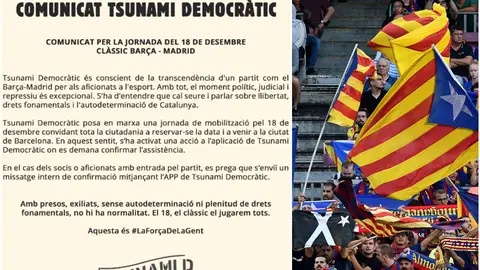 Comunicado de Tsunami Democràtic contra el Clásico Comunicado de Tsunami Democràtic contra el Clásico