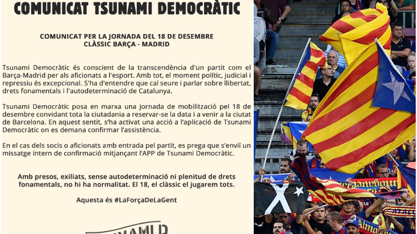 Tsunami Democràtic vuelve a amenazar el Clásico del 18-D: 
