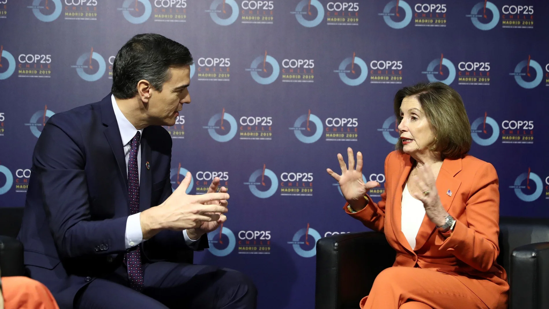 Pedro Sánchez y Nancy Pelosi en la Cumbre del Clima Pedro Sánchez y Nancy Pelosi en la Cumbre del Clima