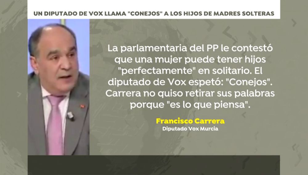 Francisco Carrera, diputado de Vox en Murcia, llama "conejos" a los hijos de madres solteras