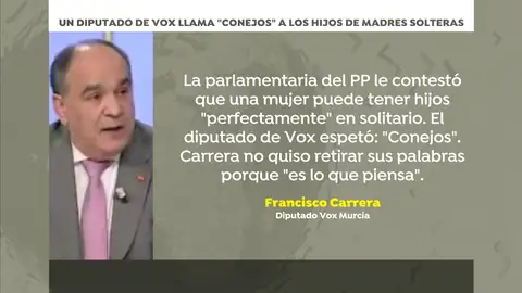 Francisco Carrera, diputado de Vox en Murcia, llama "conejos" a los hijos de madres solteras Francisco Carrera, diputado de Vox en Murcia, llama "conejos" a los hijos de madres solteras