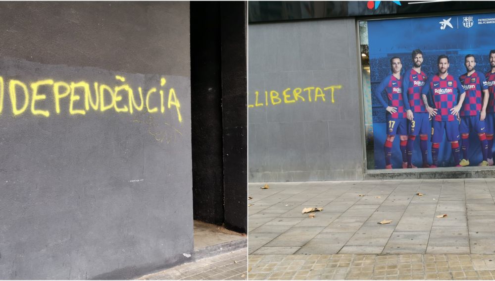 Pintadas a favor de la independencia en los exteriores del Camp Nou