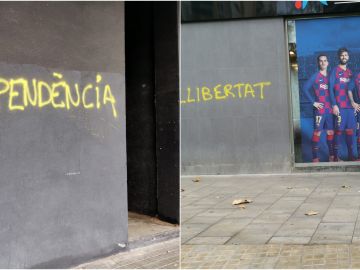 Pintadas a favor de la independencia en los exteriores del Camp Nou