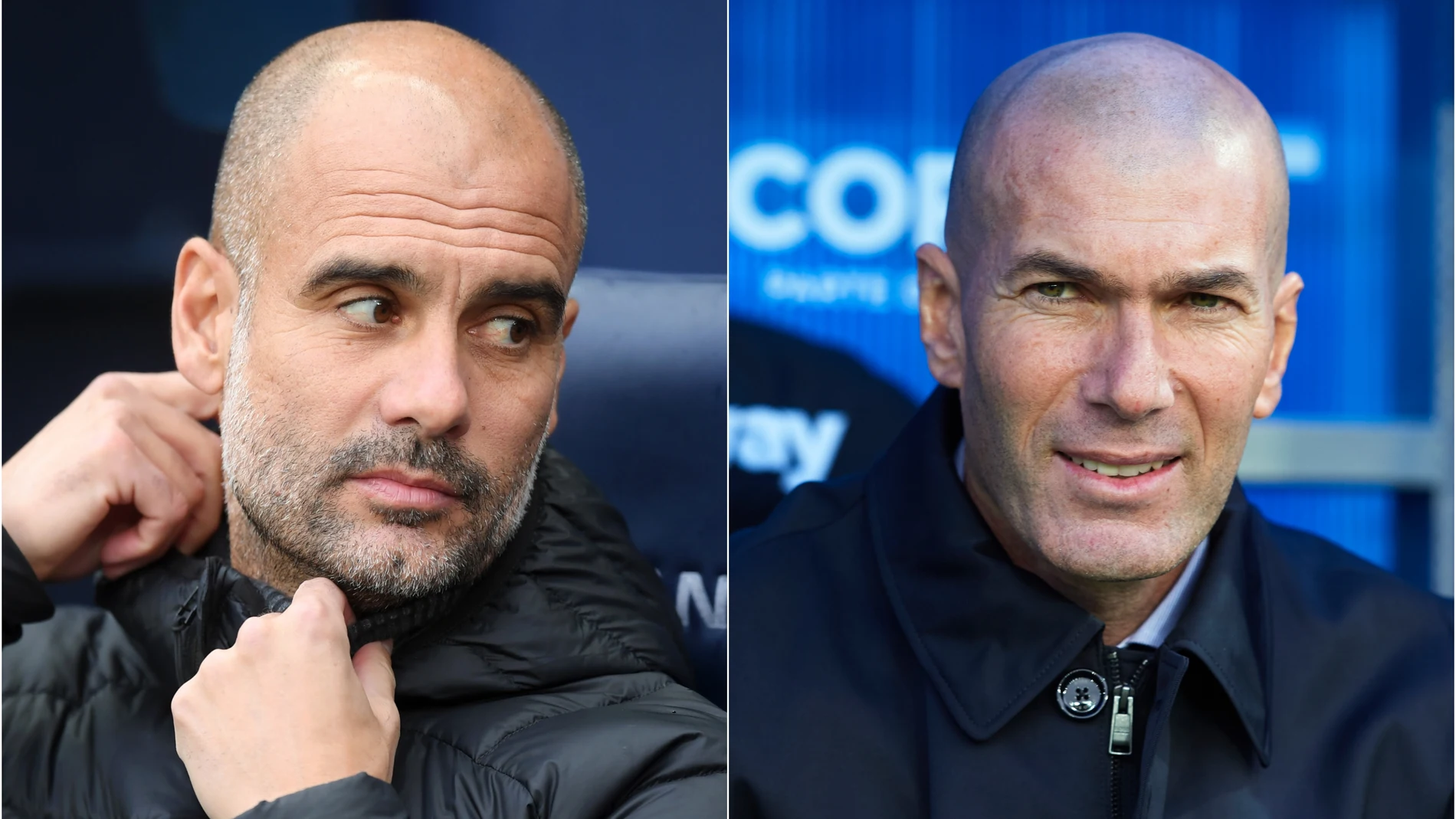 Guardiola y Zidane durante un partido de sus respectivos equipos Guardiola y Zidane durante un partido de sus respectivos equipos