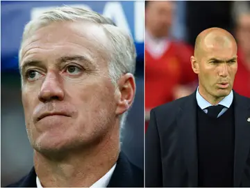 Deschamps y Zinedine Zidane durante un partido Deschamps y Zinedine Zidane durante un partido