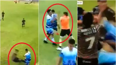 Brutal batalla campal entre jugadores en un partido de Argentina Brutal batalla campal entre jugadores en un partido de Argentina