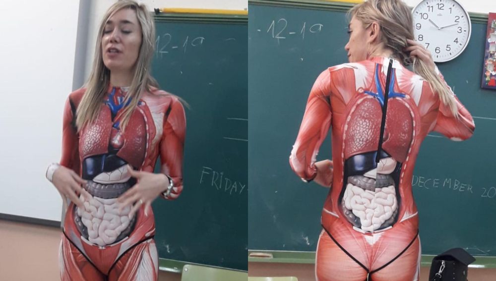  La original idea de Verónica para enseñar la anatomía humana: se puso un traje en el que se veían los órganos humanos