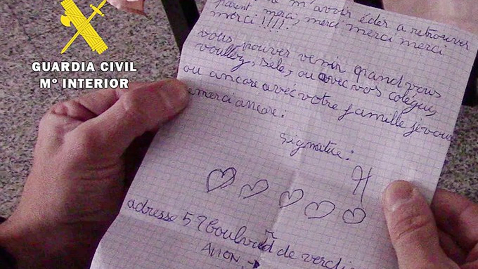 La carta de un niño a la Guardia Civil tras salvarle La carta de un niño a la Guardia Civil tras salvarle