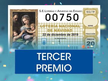 Lotería de navidad 2019: 00750, tercer premio del sorteo extraordinario de Navidad de la Lotería Nacional