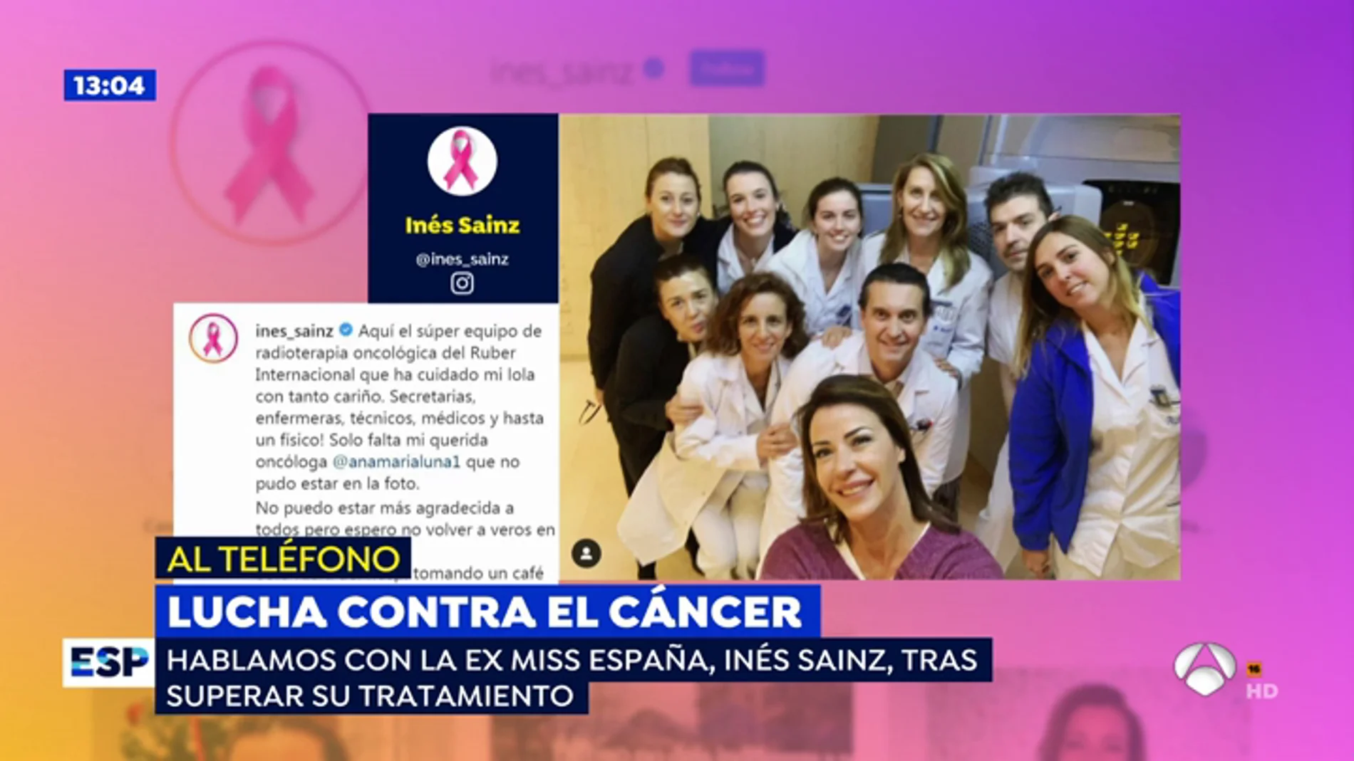 La ex miss España Ines Sainz: "Si no hubiera ido al ginecólogo, quizás estaría contando otra cosa muy diferente"