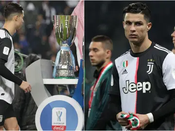 Cristiano Ronaldo, tras recibir la medalla de subcampeón de la Supercopa de Italia Cristiano Ronaldo, tras recibir la medalla de subcampeón de la Supercopa de Italia