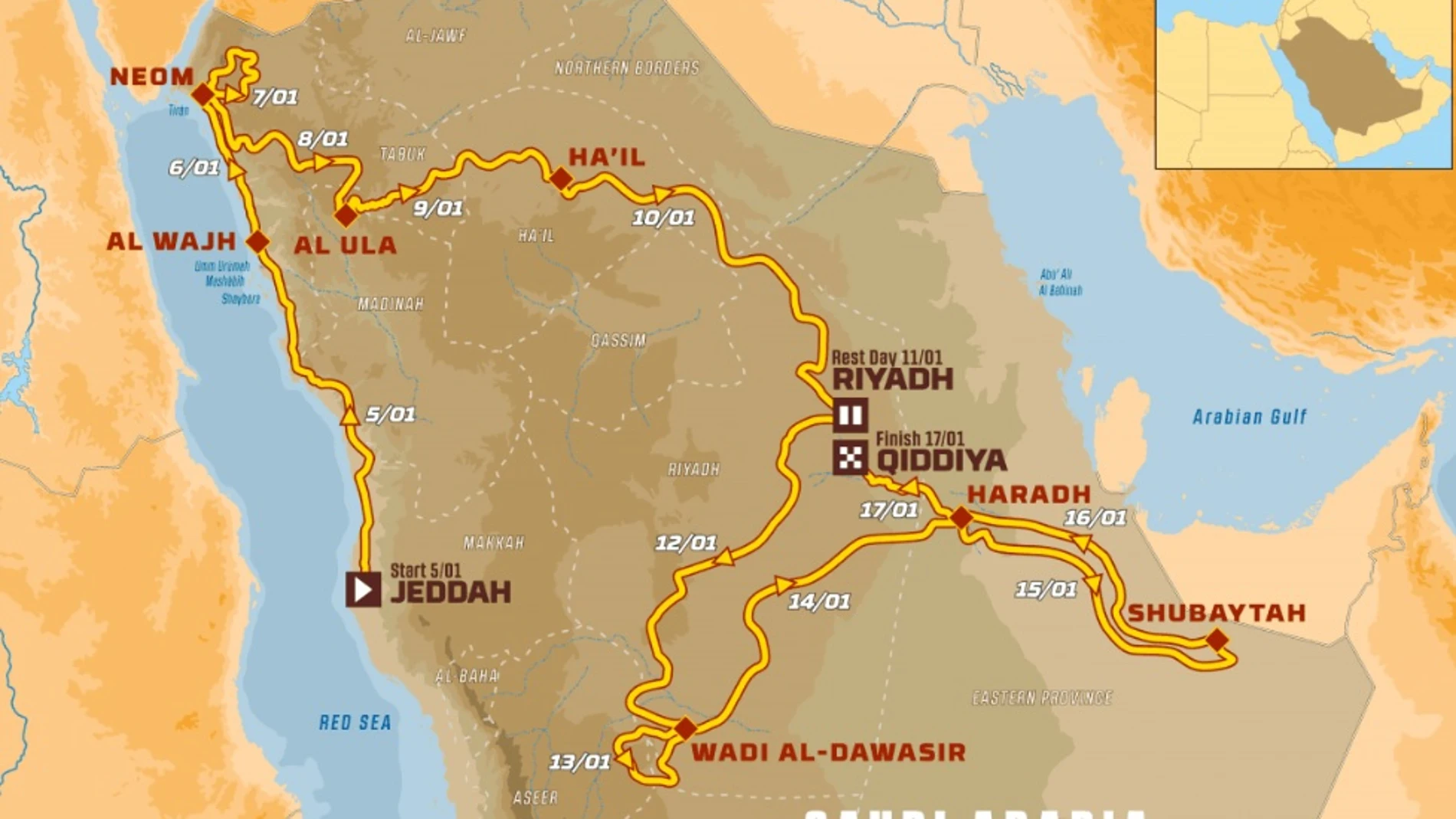 El recorrido del Dakar 2020 por Arabia Saudí El recorrido del Dakar 2020 por Arabia Saudí