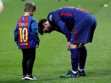 Leo Messi, junto a su hijo Thiago