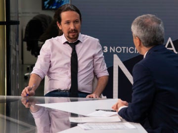Pablo Iglesias en Antena 3 Noticias entrevistador por Vicente Vallés