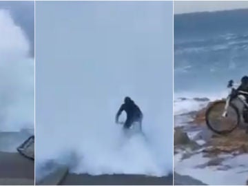 Secuencia de la imprudencia de un ciclista en Punta Herminia (A Coruña)