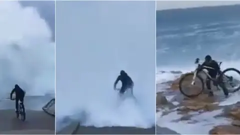 Secuencia de la imprudencia de un ciclista en Punta Herminia (A Coruña) Secuencia de la imprudencia de un ciclista en Punta Herminia (A Coruña)