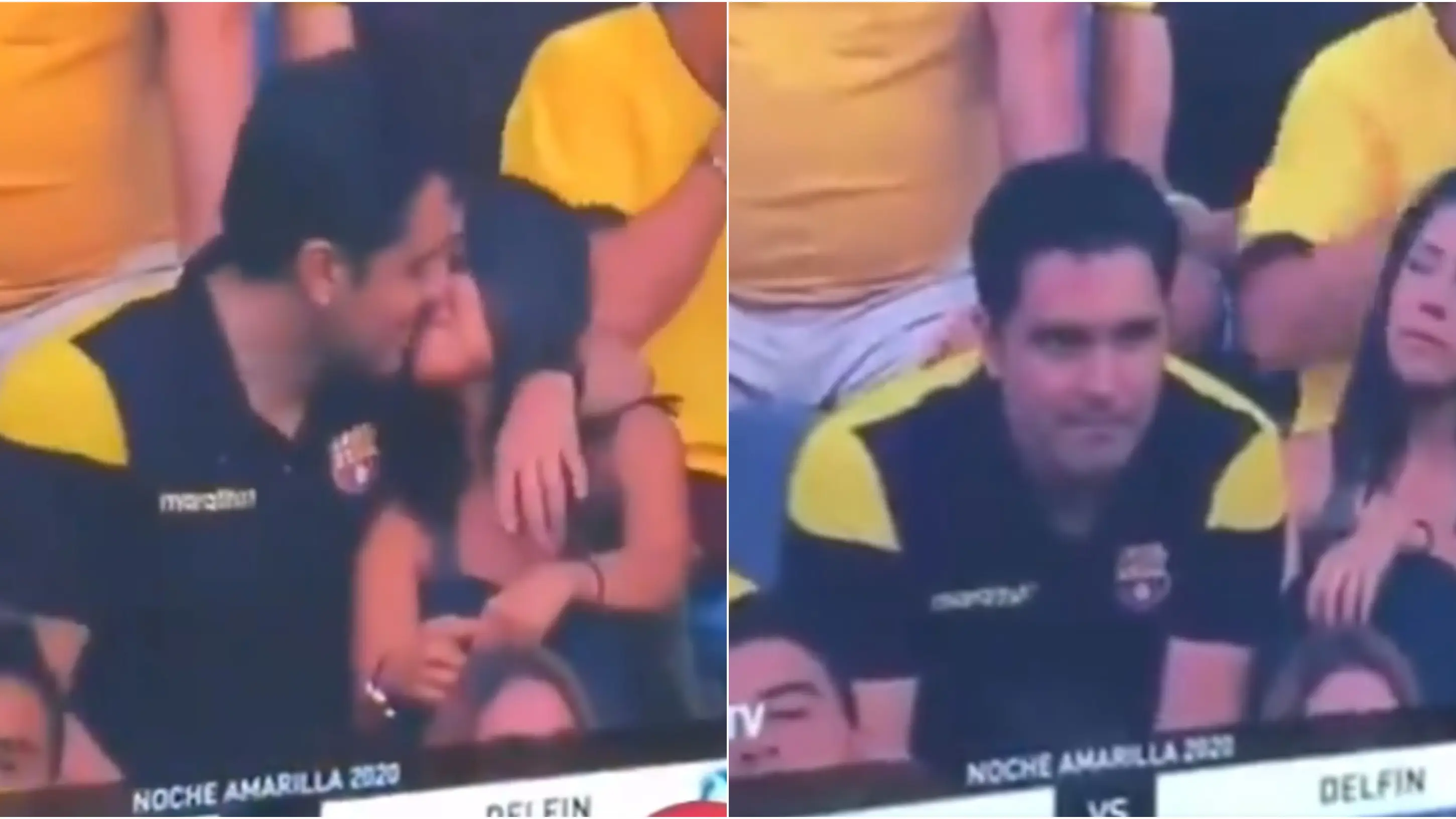Un aficionado, pillado en mitad de una infidelidad por la 'kiss cam' Un aficionado, pillado en mitad de una infidelidad por la 'kiss cam'