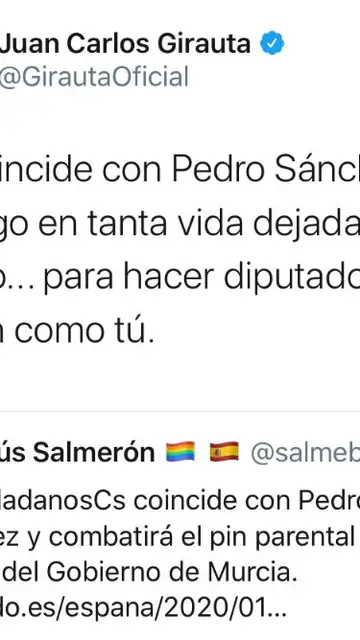 Juan Carlos Girauta reprocha a Jesús Salmerónpor Twitter Juan Carlos Girauta reprocha a Jesús Salmerónpor Twitter