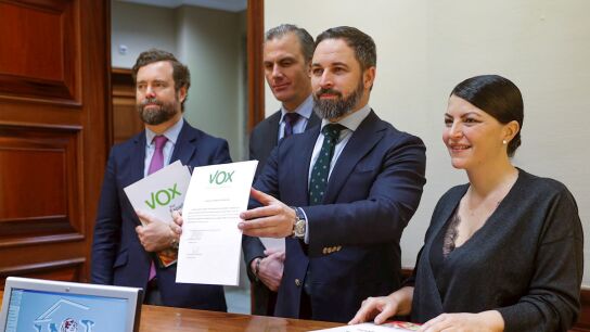Santiago Abascal, Iv&aacute;n Espinosa de los Monteros, Javier Ortega Smith y Macarena Olona, de Vox