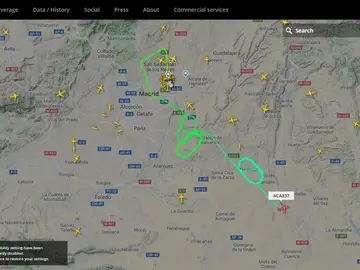 Recorrido del avión de Air Canada que no puede aterrizar en Madrid Recorrido del avión de Air Canada que no puede aterrizar en Madrid