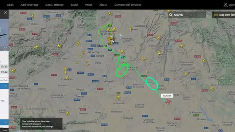Recorrido del avión de Air Canada que no puede aterrizar en Madrid Recorrido del avión de Air Canada que no puede aterrizar en Madrid