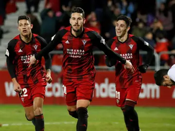 El Mirandés celebra su gol al Villarreal El Mirandés celebra su gol al Villarreal