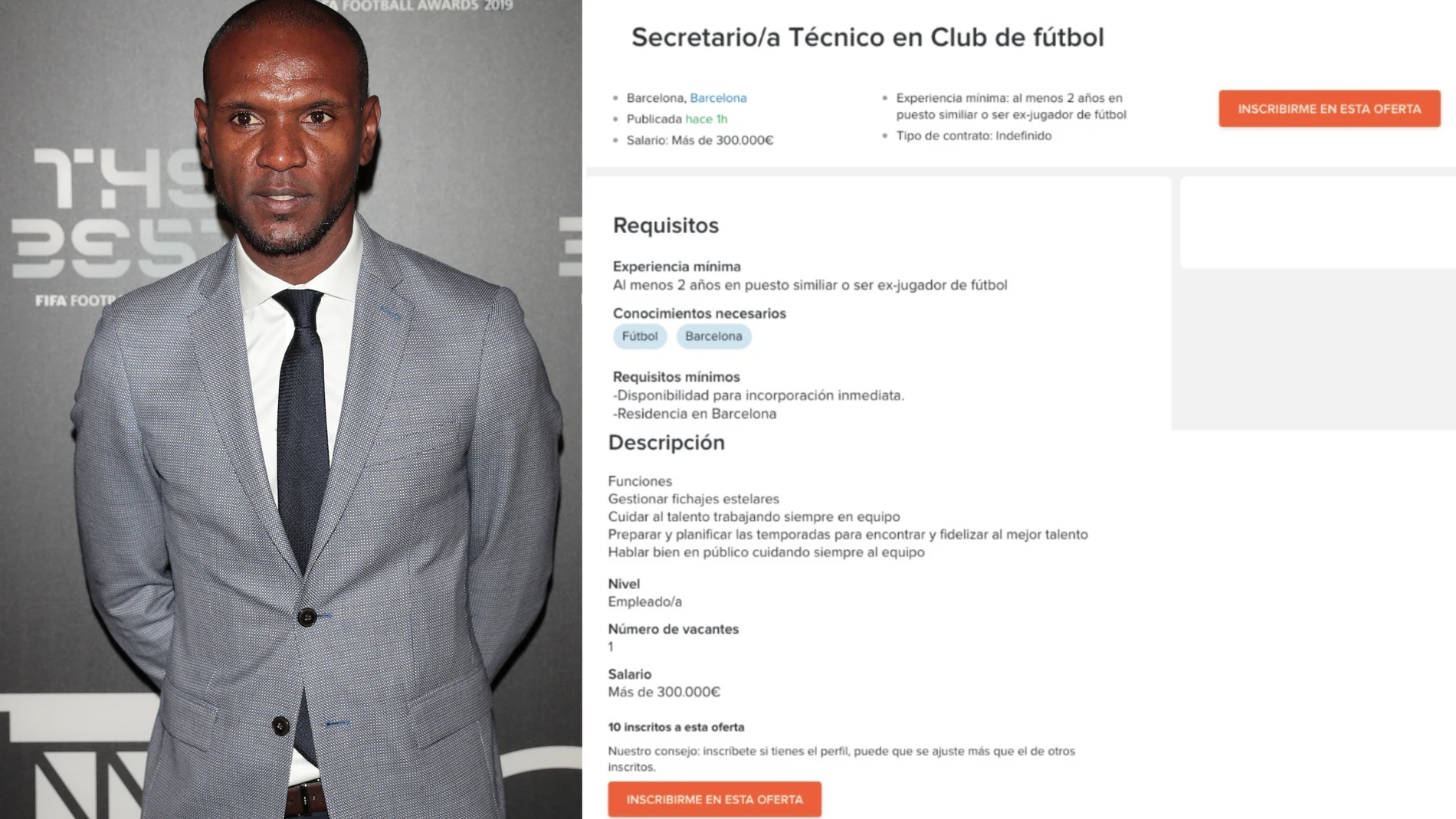 Eric Abidal y la curiosa oferta de InfoJobs Eric Abidal y la curiosa oferta de InfoJobs