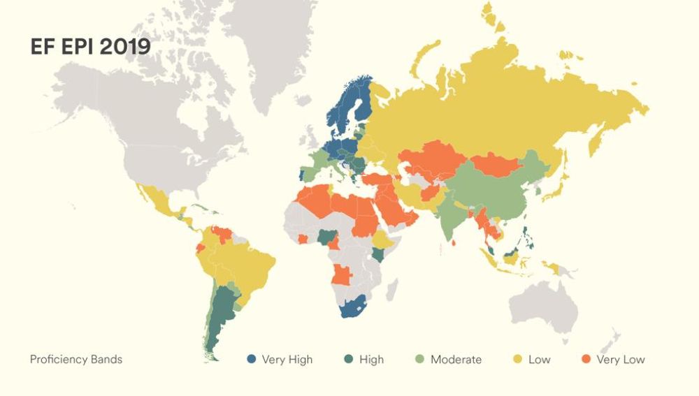 Mapa del nivel de inglés en el mundo