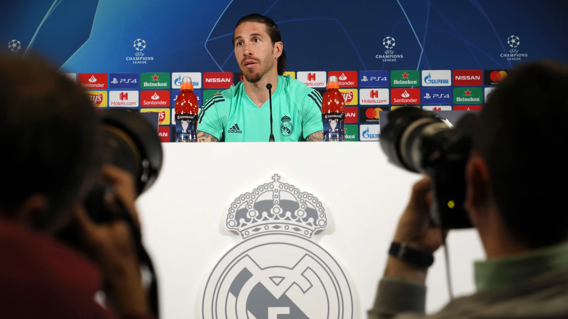 Sergio Ramos en la rueda de prensa previa al Real Madrid - Manchester City Sergio Ramos en la rueda de prensa previa al Real Madrid - Manchester City