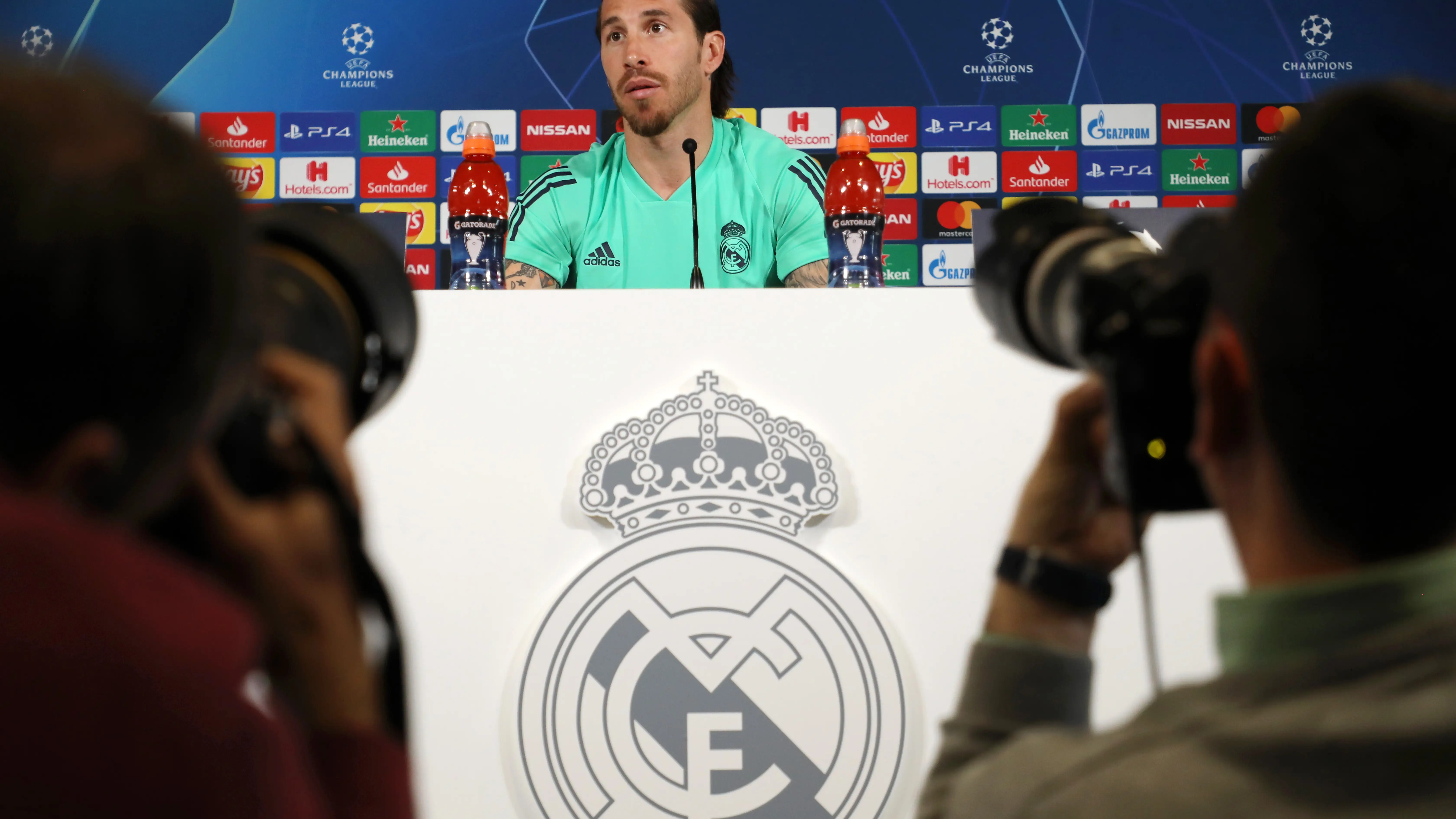 Sergio Ramos en la rueda de prensa previa al Real Madrid - Manchester City Sergio Ramos en la rueda de prensa previa al Real Madrid - Manchester City