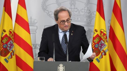 El president de Catalu&ntilde;a Quim Torra durante la rueda de prensa