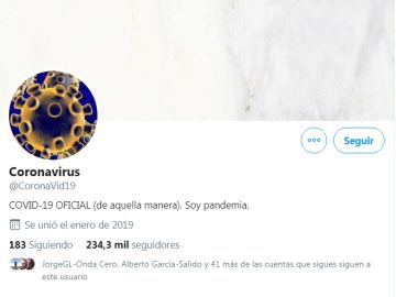 Cuenta de Twitter del coronavirus