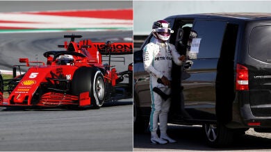Vettel marca el mejor tiempo en Montmeló; Hamilton apenas rueda al romper el motor del Mercedes