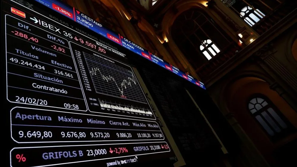 A3 Noticias 1 (28-02-20) La Bolsa cae un 3,08% a mediodía tras perder 70.000 millones en una semana A3 Noticias 1 (28-02-20) La Bolsa cae un 3,08% a mediodía tras perder 70.000 millones en una semana