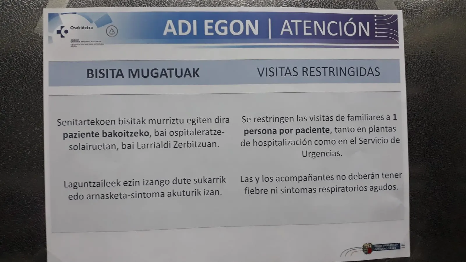 Cartel informativo en un hospital vasco Cartel informativo en un hospital vasco