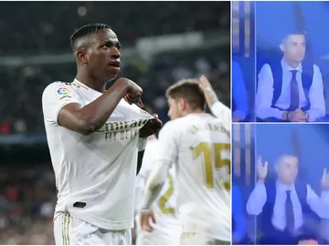 Cristiano Ronaldo celebra el gol de Vinicius al Barcelona Cristiano Ronaldo celebra el gol de Vinicius al Barcelona