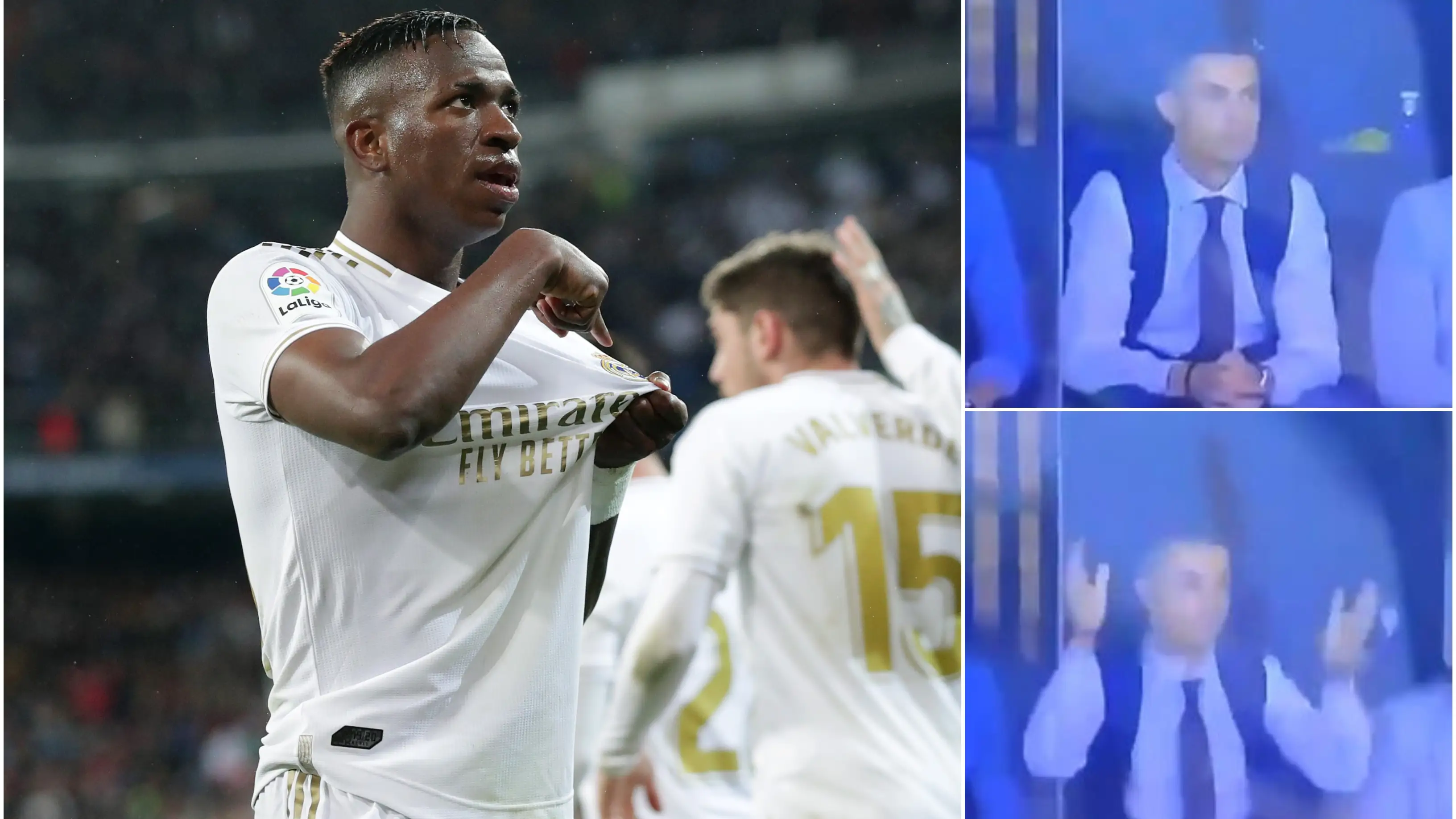 Cristiano Ronaldo celebra el gol de Vinicius al Barcelona Cristiano Ronaldo celebra el gol de Vinicius al Barcelona